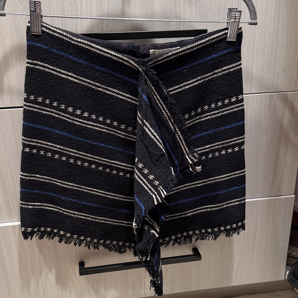 ISABEL MARANT ETOILE Black and Blue Striped Fringe  Skirt